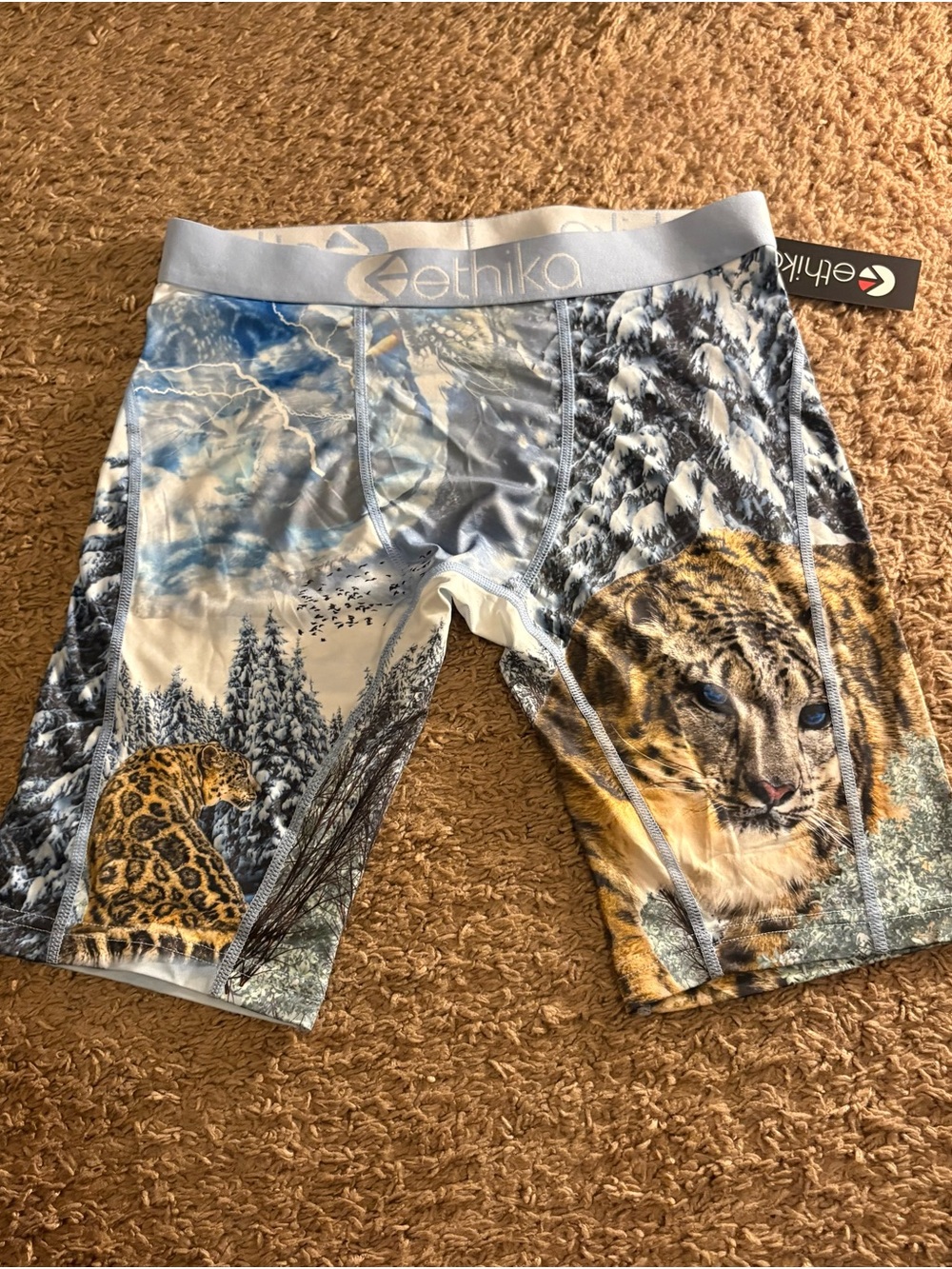 ethika Men’s Blue and Tan Snow Leopard Print Boxer Briefs